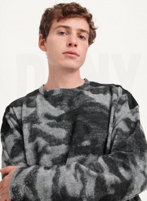 Black Multicolor DKNY Camo Crewneck Men's Sweatshirts | Malaysia_D1120