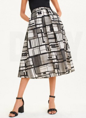 Black Multicolor DKNY Printed Cotton Voile Women's Skirts | Malaysia_D0172