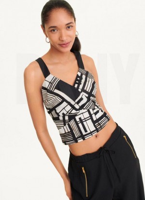 Black Multicolor DKNY Printed Voile Crop Women's Tank Top | Malaysia_D0968