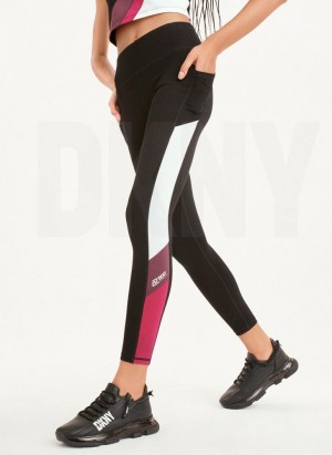 Black Pink DKNY Colorblock Women's Leggings | Malaysia_D0586
