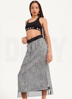 Black White DKNY Printed Pull On With Tulle Hem Women's Skirts | Malaysia_D1581