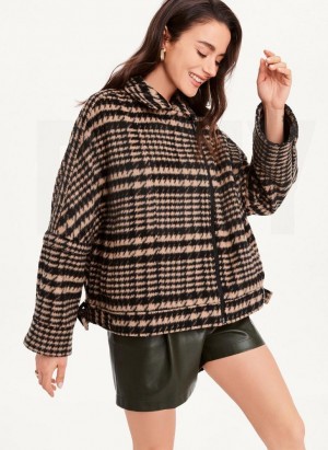 Black / Brown DKNY Oversized Relaxed Women's Jackets | Malaysia_D0768