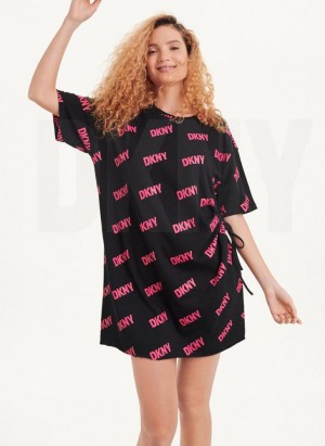 Black / Fuchsia DKNY Cutout T-Shirt Women's Dress | Malaysia_D1800