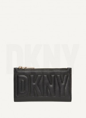 Black / Gold DKNY Elsa Bifold Card Holder Women's Wallets | Malaysia_D1708