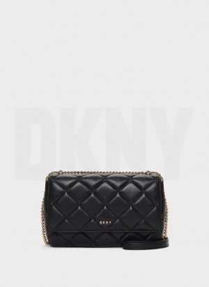 Black / Gold DKNY Lara Large Quilted Women's Shoulder Bags | Malaysia_D0710