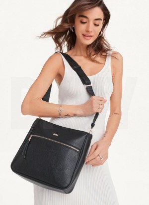 Black / Gold DKNY Maxine Messenger Women's Crossbody Bags | Malaysia_D1740