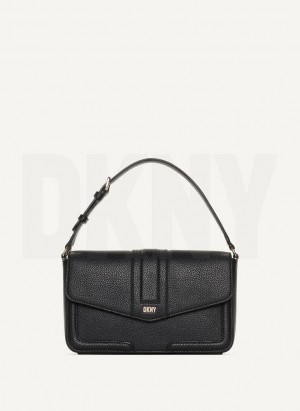 Black / Gold DKNY Maxxe Flap Women's Shoulder Bags | Malaysia_D1824