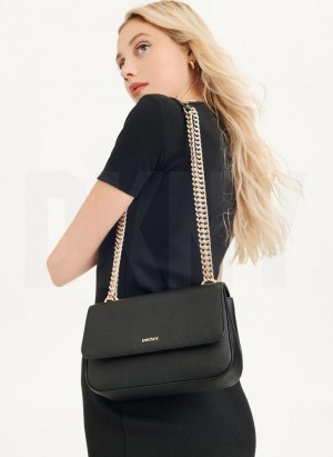 Black / Gold DKNY Sina Flap Women's Shoulder Bags | Malaysia_D1799