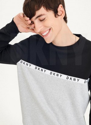 Black / Grey DKNY Logo Fleece Crew Men's Sweatshirts | Malaysia_D1378