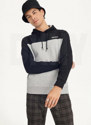 Black / Grey DKNY Logo Fleece Men's Hoodies | Malaysia_D1394