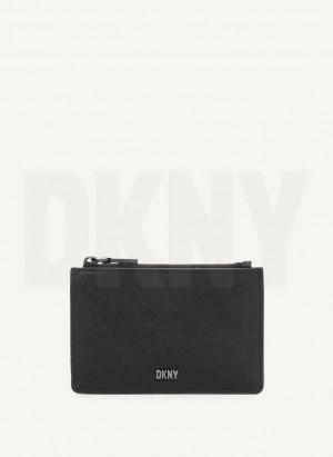 Black / Grey DKNY Sidney Key Card Case Women's Wallets | Malaysia_D1030