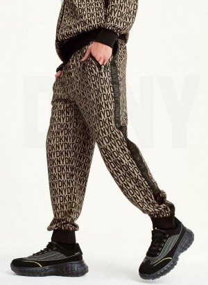 Black / Khaki DKNY Colorblock Track Men's Pants | Malaysia_D1569