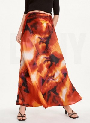 Black / Multicolor DKNY Printed Satin Ruched Maxi Women's Skirts | Malaysia_D0624