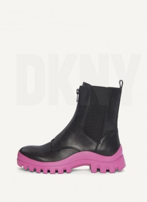 Black / Pink DKNY Contrast Lug Sole Women's Boots | Malaysia_D1818
