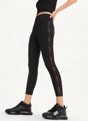 Black / Pink DKNY High Waist 7/8 Tight with Logo Taping Women's Leggings | Malaysia_D0809