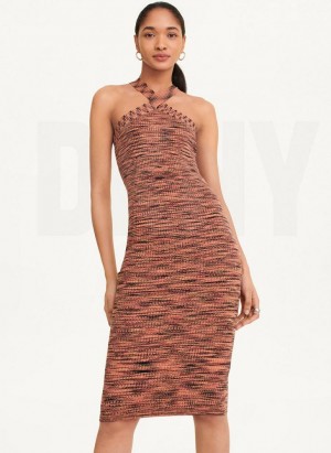 Black / Red DKNY Crossover Space Dye Sweater Women's Dress | Malaysia_D1113