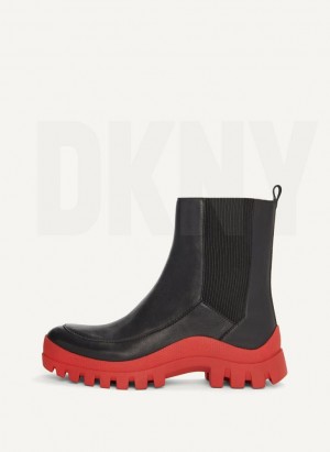 Black / Red DKNY Lug Sole Chelsea Women's Boots | Malaysia_D0819