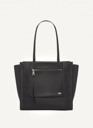 Black / Silver DKNY Pax Large Women's Tote Bags | Malaysia_D1013