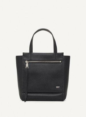 Black / Silver DKNY Pax North-South Tote Women's Crossbody Bags | Malaysia_D1402