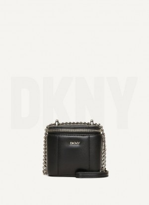 Black / Silver DKNY Seva Mini Box Women's Crossbody Bags | Malaysia_D0278