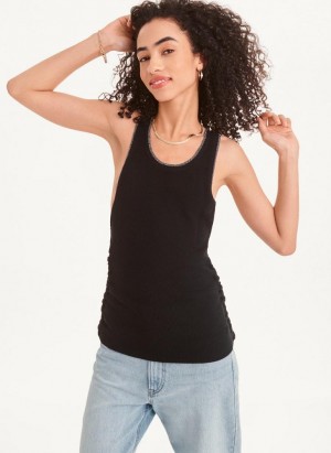 Black / Silver DKNY Sleevless Lurex Trim Ruched Women's Sweaters | Malaysia_D0228