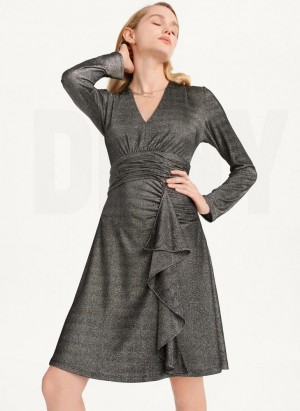 Black / Silver DKNY Sparkle Knit Wrap Women's Dress | Malaysia_D1599