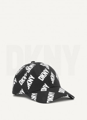 Black / White DKNY All Over Logo Baseball Men's Hats | Malaysia_D1448