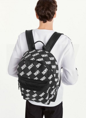 Black / White DKNY All Over Logo Men's Backpacks | Malaysia_D1178