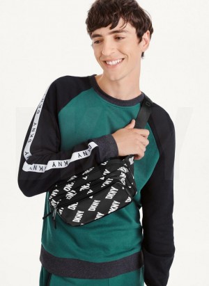 Black / White DKNY All Over Logo Men's Belt Bags | Malaysia_D0520