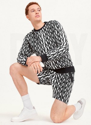 Black / White DKNY Exploded Allover Logo Crew Men's Sweatshirts | Malaysia_D0594