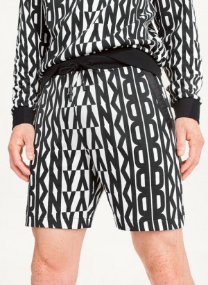Black / White DKNY Exploded Logo Men's Shorts | Malaysia_D1521