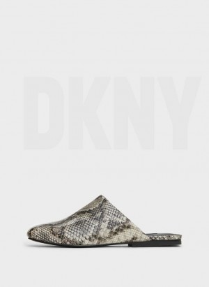 Black / White DKNY Flat Python Women's Slides | Malaysia_D0956