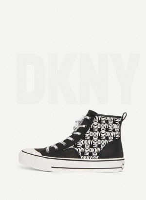 Black / White DKNY High Top Logo Women's Sneakers | Malaysia_D1920