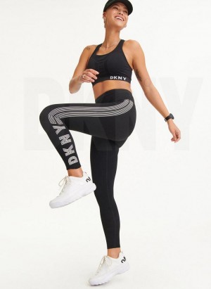 Black / White DKNY High Waist Full Length High Density Logo Women's Leggings | Malaysia_D1387