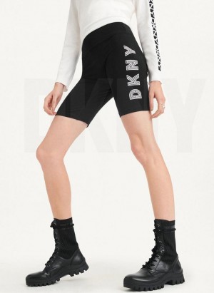 Black / White DKNY High Waist Track Logo Bike Women's Shorts | Malaysia_D1091