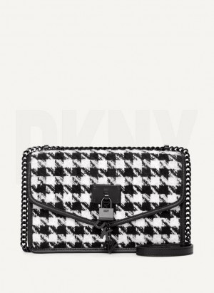 Black / White DKNY Large Elissa Herringbone Women's Crossbody Bags | Malaysia_D0871