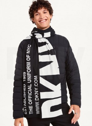 Black / White DKNY Mixed Text Men's Scarf | Malaysia_D0902