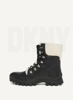Black / White DKNY Shearling Ski Women's Boots | Malaysia_D0926