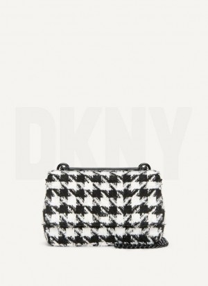 Black / White DKNY Sina Houndstooth Flap Women's Shoulder Bags | Malaysia_D1524