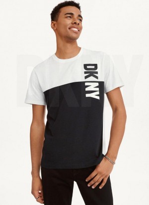 Black / White DKNY Split Logo Crewneck Men's T Shirts | Malaysia_D1086