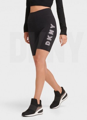 Black / White DKNY Track Logo Bike Women's Shorts | Malaysia_D1151