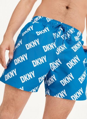 Blue DKNY Allover Logo Swims Men's Shorts | Malaysia_D0286