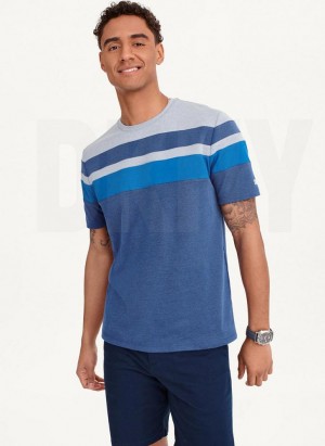 Blue DKNY Block Short Sleeve Crewneck Men's T Shirts | Malaysia_D0466