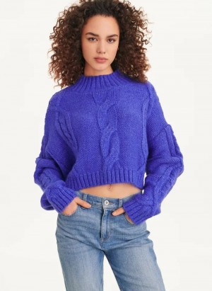 Blue DKNY Cropped Cable Women's Sweaters | Malaysia_D0690