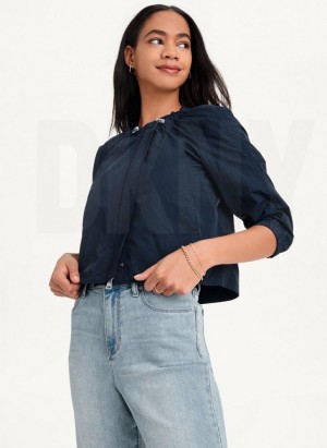 Blue DKNY Cropped With Elastic Collar Women's Jackets | Malaysia_D0328