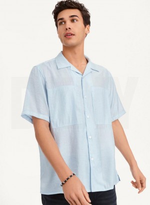 Blue DKNY Imitation Silk Camp Men's Shirts | Malaysia_D1725