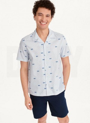 Blue DKNY Interlocking Logo Men's Shirts | Malaysia_D0199