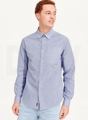 Blue DKNY Long Sleeve Men's Shirts | Malaysia_D1100