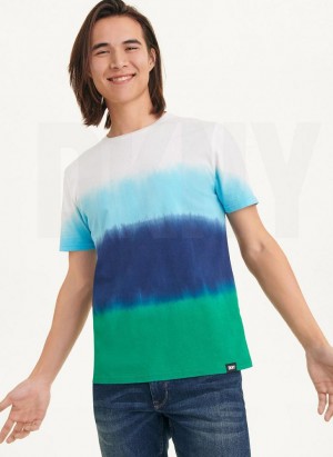 Blue DKNY Ombre Dip Dye Men's T Shirts | Malaysia_D1952