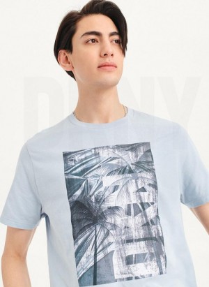 Blue DKNY Palm Distress Men's T Shirts | Malaysia_D0903